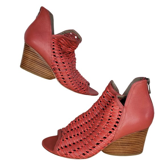 Donald J Pliner Size 9.5 Jacqi Wedge Bootie Sandal Poppy Red Back Zip Op… - Picture 2 of 8